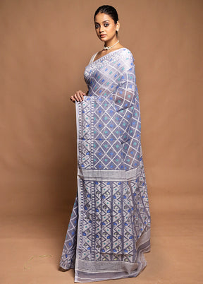 Grey Tant Jamdani Saree Without Blouse Piece