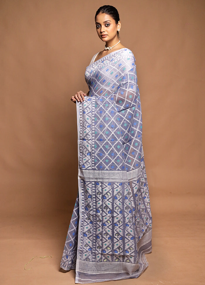 Grey Tant Jamdani Saree Without Blouse Piece