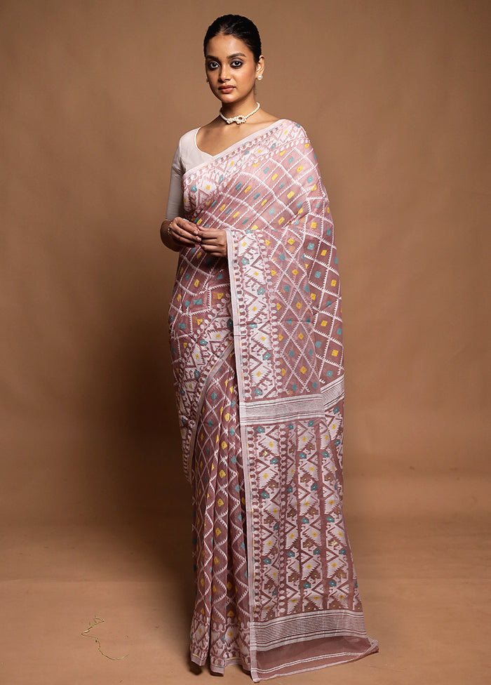 Pink Tant Jamdani Saree Without Blouse Piece
