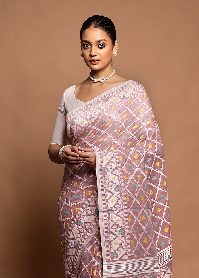 Pink Tant Jamdani Saree Without Blouse Piece