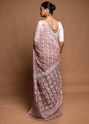 Pink Tant Jamdani Saree Without Blouse Piece