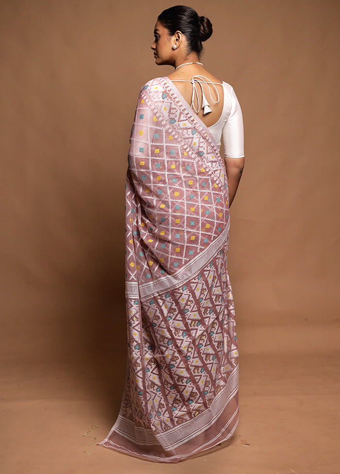 Pink Tant Jamdani Saree Without Blouse Piece