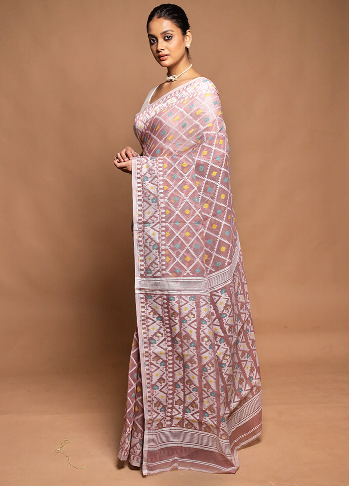 Pink Tant Jamdani Saree Without Blouse Piece