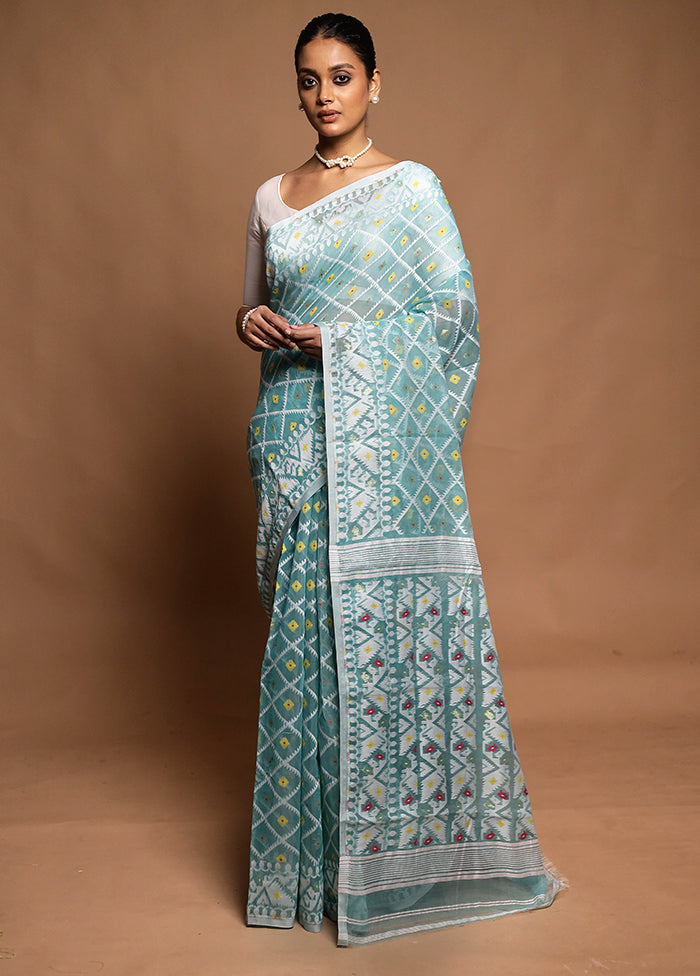 Green Tant Jamdani Saree Without Blouse Piece