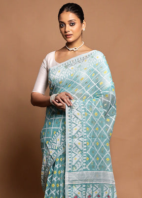 Green Tant Jamdani Saree Without Blouse Piece