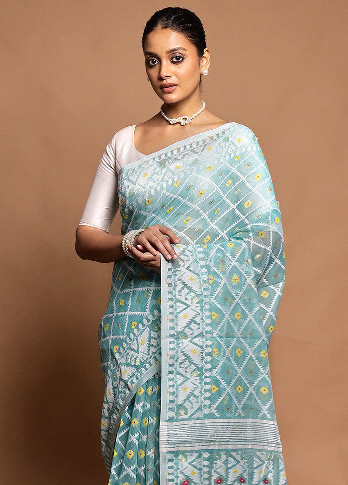 Green Tant Jamdani Saree Without Blouse Piece