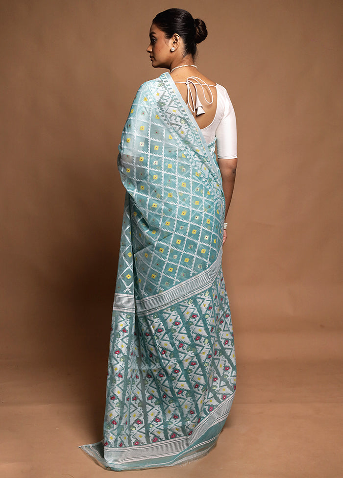 Green Tant Jamdani Saree Without Blouse Piece