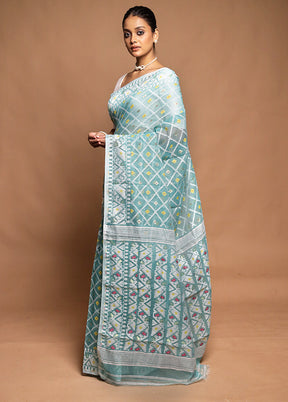 Green Tant Jamdani Saree Without Blouse Piece