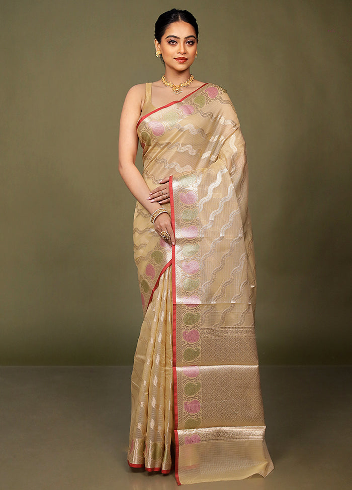 Cream Kora Silk Saree With Blouse Piece