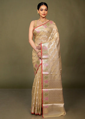 Cream Kora Silk Saree With Blouse Piece