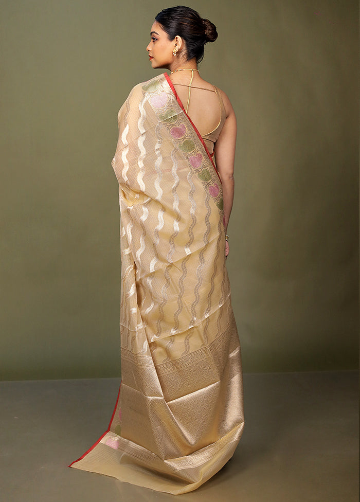 Cream Kora Silk Saree With Blouse Piece