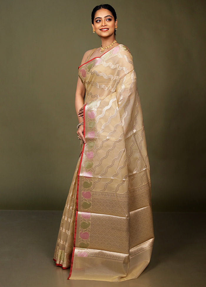 Cream Kora Silk Saree With Blouse Piece