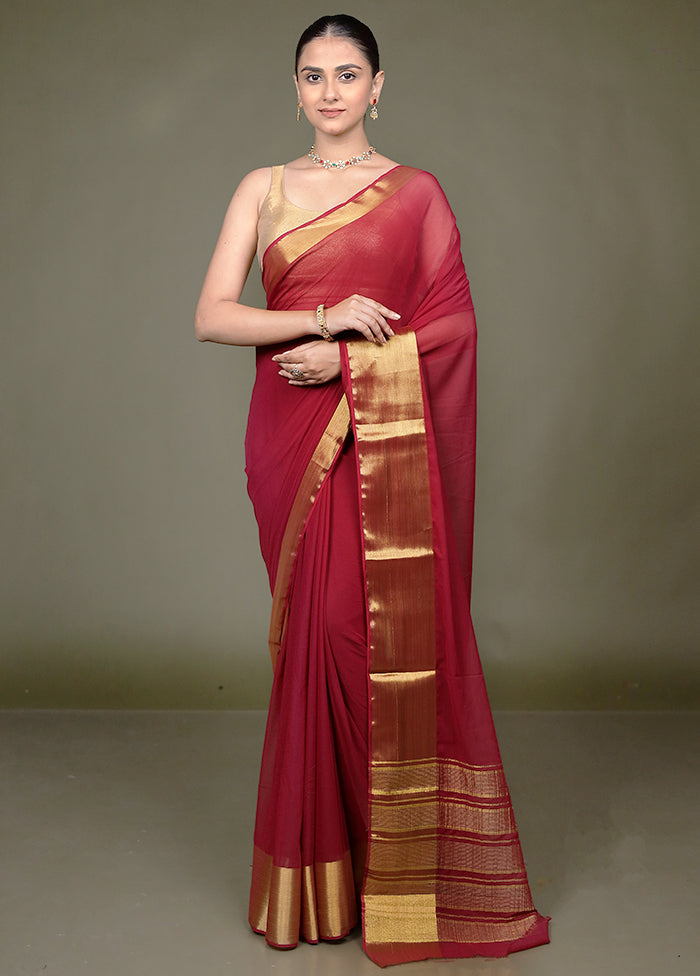 Maroon Chiffon Silk Saree With Blouse Piece