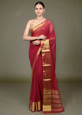 Maroon Chiffon Silk Saree With Blouse Piece