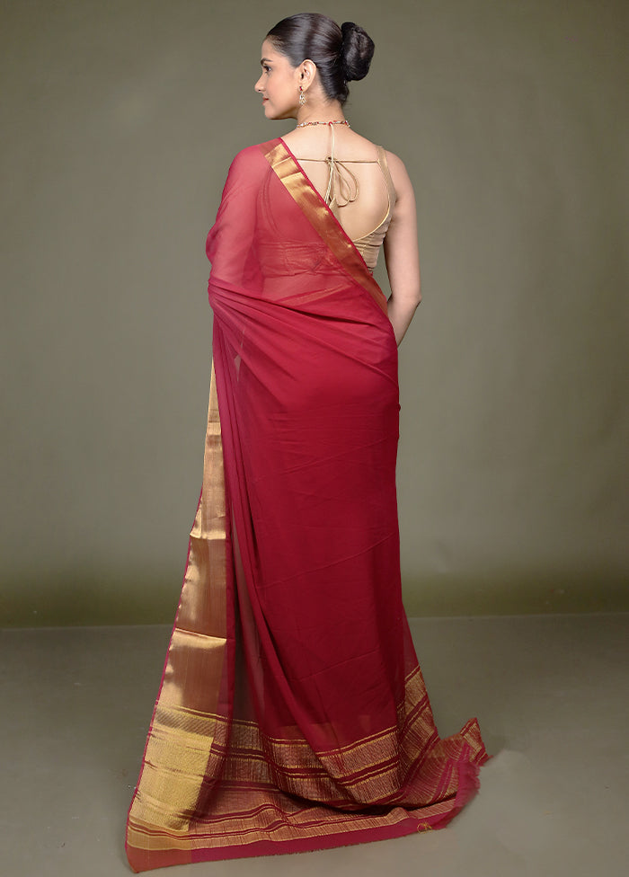 Maroon Chiffon Silk Saree With Blouse Piece