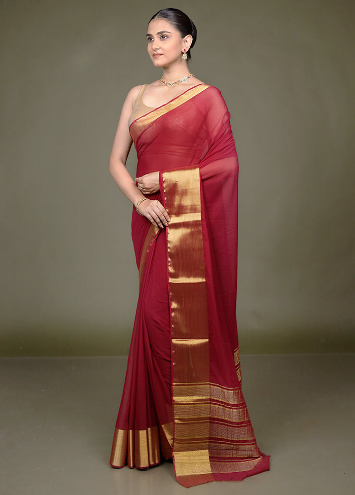 Maroon Chiffon Silk Saree With Blouse Piece