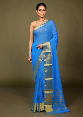 Blue Chiffon Silk Saree With Blouse Piece