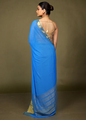 Blue Chiffon Silk Saree With Blouse Piece