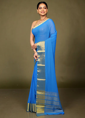 Blue Chiffon Silk Saree With Blouse Piece