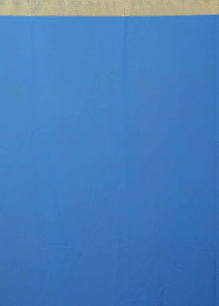 Blue Chiffon Silk Saree With Blouse Piece