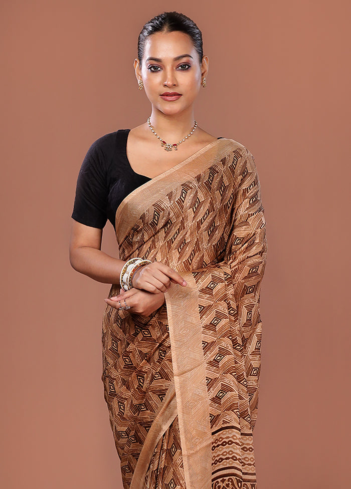 Cream Chiffon Silk Saree With Blouse Piece