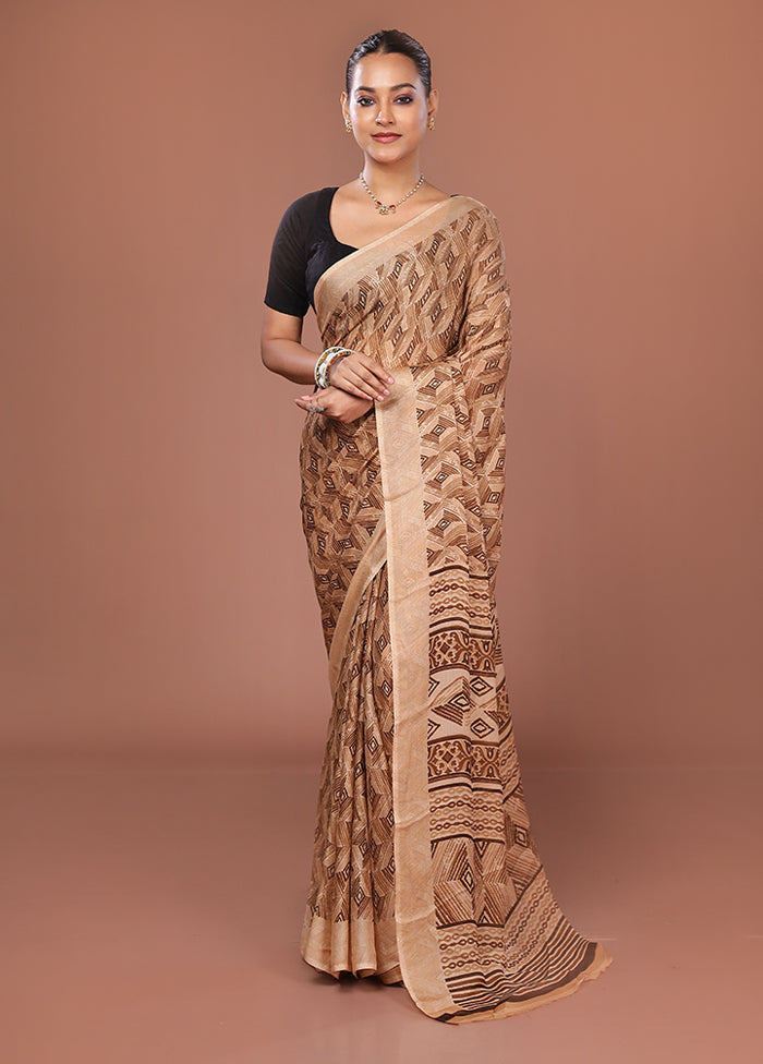 Cream Chiffon Silk Saree With Blouse Piece