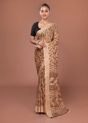 Cream Chiffon Silk Saree With Blouse Piece
