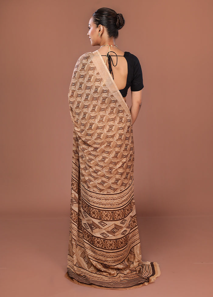 Cream Chiffon Silk Saree With Blouse Piece