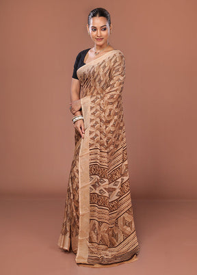 Cream Chiffon Silk Saree With Blouse Piece