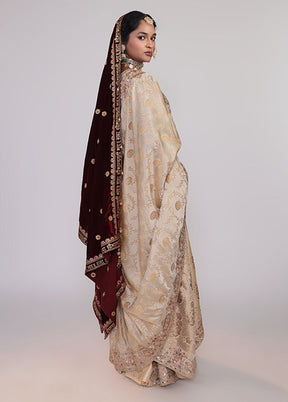 Cream Handloom Dupion Pure Silk Saree With Blouse Piece