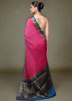 Pink Handloom Pure Georgette Saree With Blouse Piece