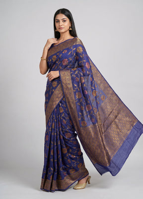 Blue Handloom Pure Georgette Saree With Blouse Piece