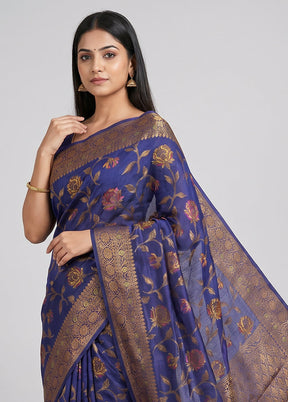 Blue Handloom Pure Georgette Saree With Blouse Piece