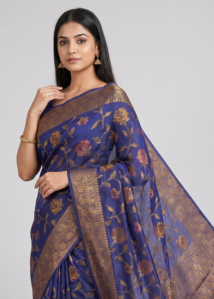 Blue Handloom Pure Georgette Saree With Blouse Piece