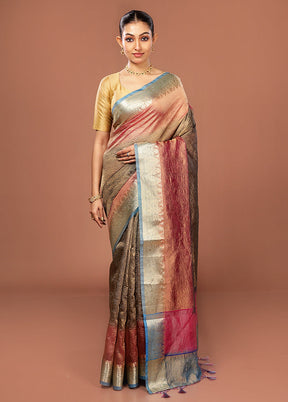 Blue Tissue Silk Saree With Blouse Piece