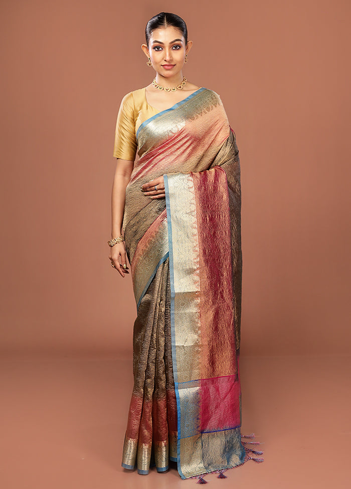 Blue Tissue Silk Saree With Blouse Piece