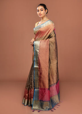 Blue Tissue Silk Saree With Blouse Piece