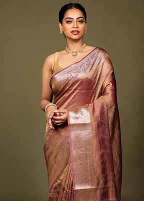 Pink Crushed Tissue Silk Saree With Blouse Piece
