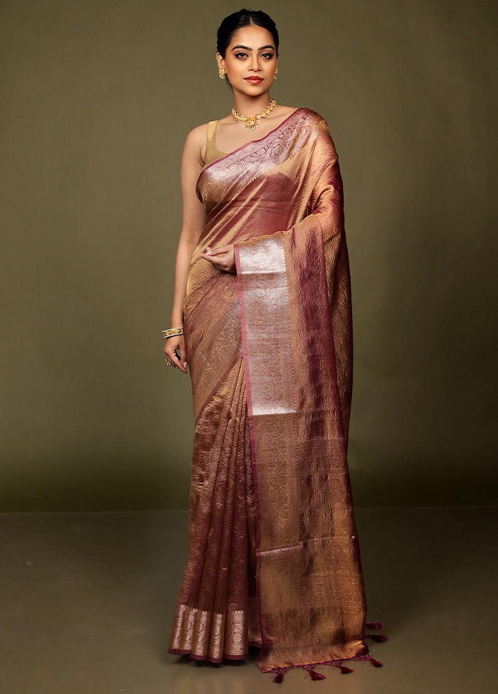 Pink Crushed Tissue Silk Saree With Blouse Piece