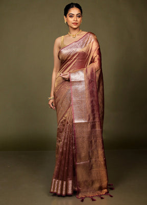 Pink Crushed Tissue Silk Saree With Blouse Piece