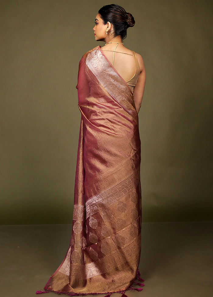 Pink Crushed Tissue Silk Saree With Blouse Piece