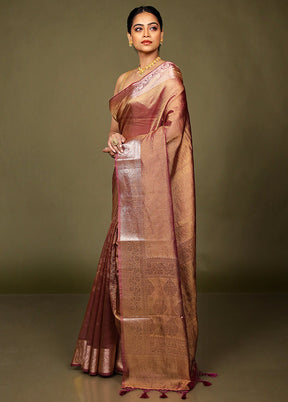 Pink Crushed Tissue Silk Saree With Blouse Piece