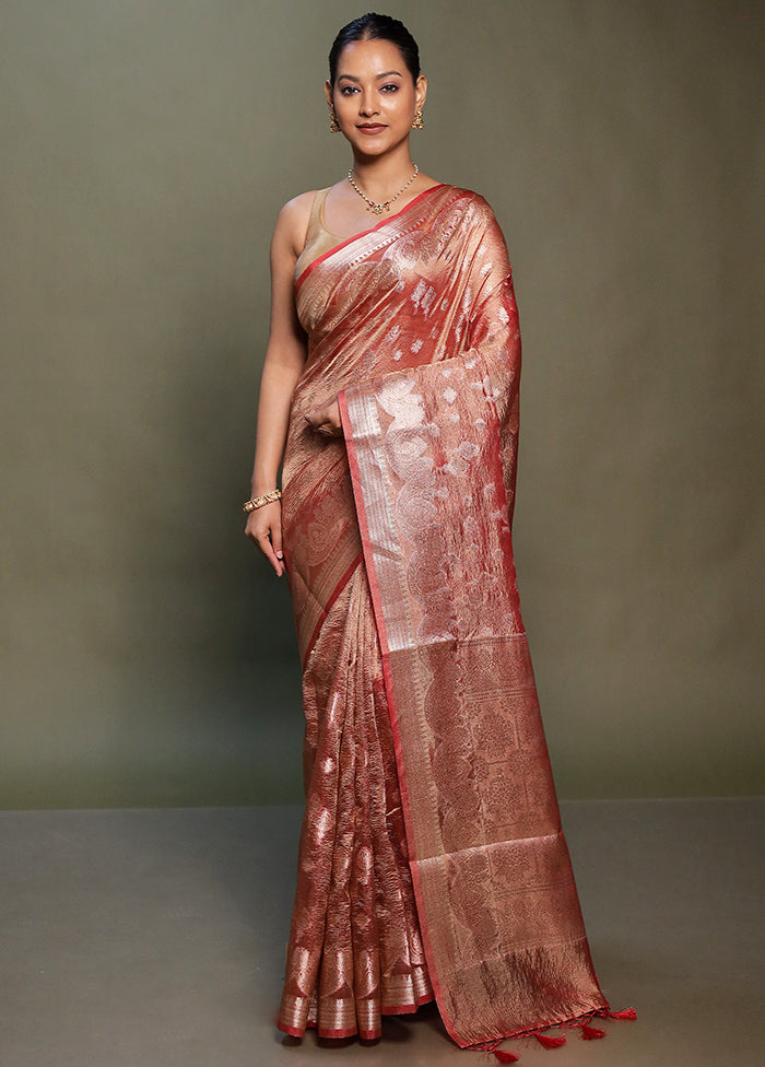 Red Crushed Tissue Silk Saree With Blouse Piece