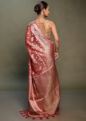 Red Crushed Tissue Silk Saree With Blouse Piece