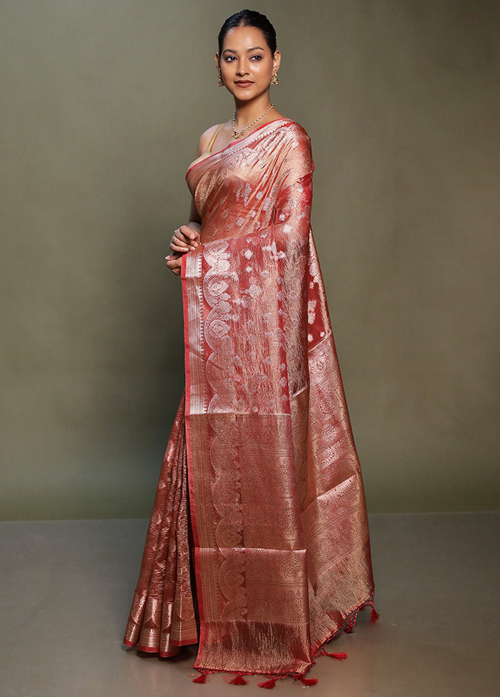 Red Crushed Tissue Silk Saree With Blouse Piece