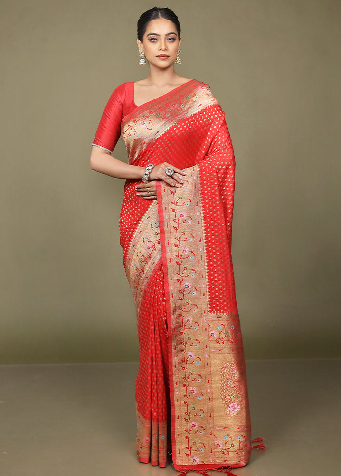 Red Dupion Silk Saree With Blouse Piece