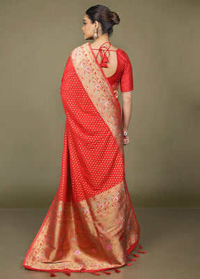 Red Dupion Silk Saree With Blouse Piece