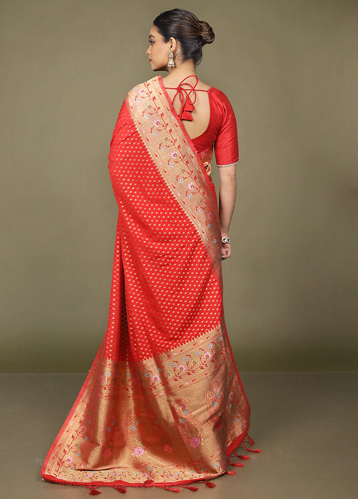 Red Dupion Silk Saree With Blouse Piece