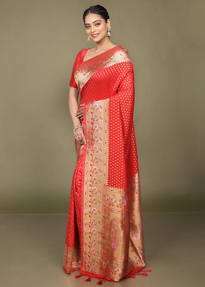 Red Dupion Silk Saree With Blouse Piece