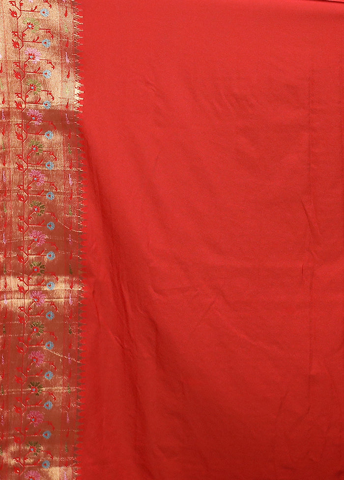 Red Dupion Silk Saree With Blouse Piece